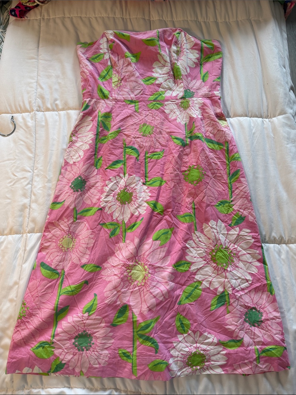 Lilly Pulitzer Pink Floral Strapless Sundress with Green Accents